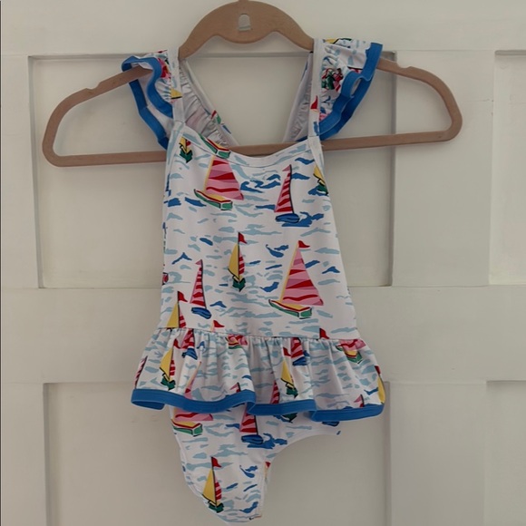 Mariner Collar Embroidered Boat Motif Swimsuit in Navy (12mths-10yrs)